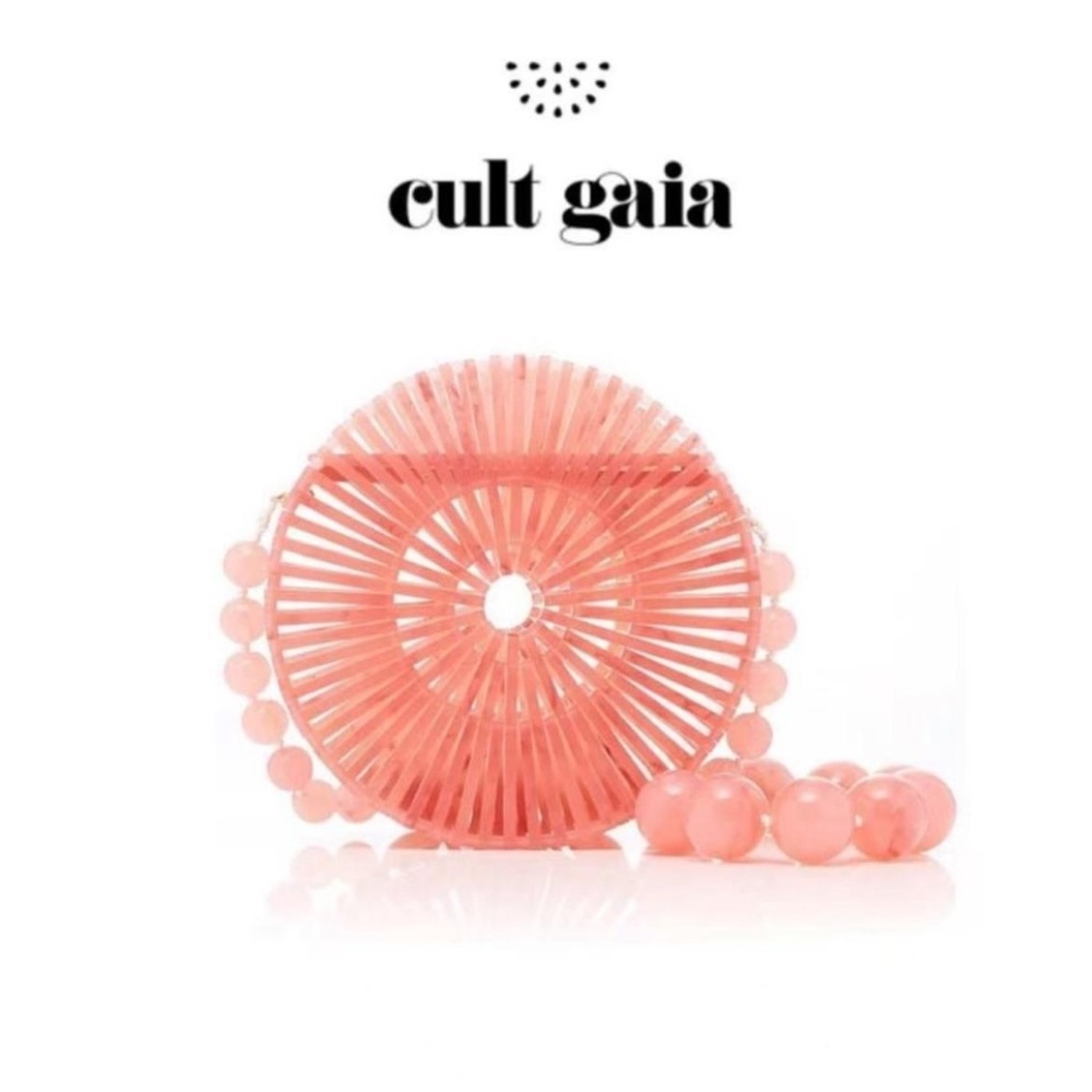 Cult Gaia Coral Pink Round Ark Crossbody Bag with Beaded Strap